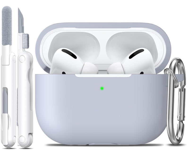 R-fun for AirPods Pro 2nd/1st Generation Case with Cleaner Kit,Soft Silicone Protective Case Cover for Apple AirPod Pro 2/1 for Women Men,AirPods Pro Case Accessories with Keychain,Light Grey - Image 1